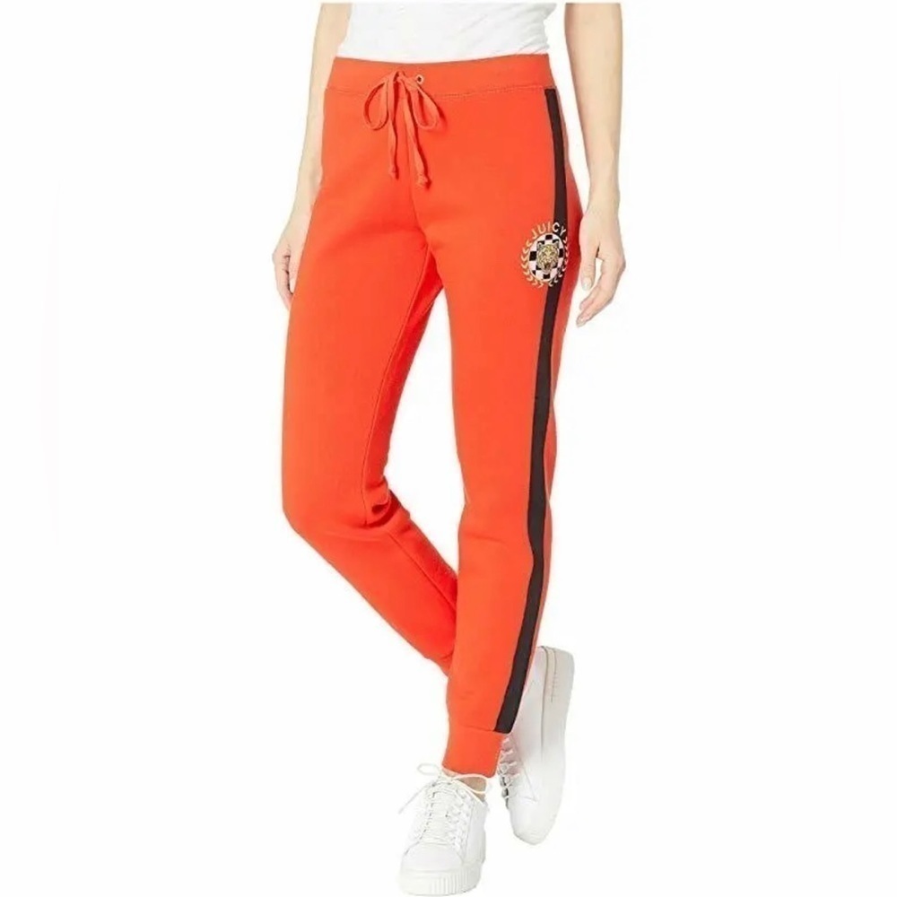 𝅺juicy Couture Luxe Tiger Patch Zuma Pants French Terry Orange XL - Picture 3 of 4
